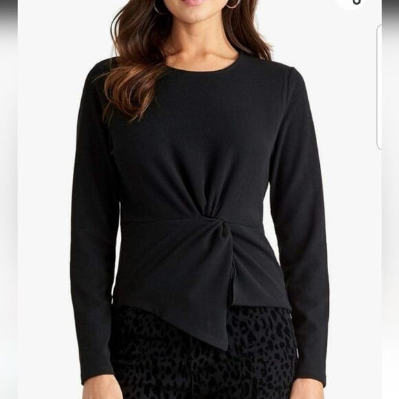 RACHEL Rachel Roy xs long sleeve nwt black macys business casual top knot front - Picture 1 of 14